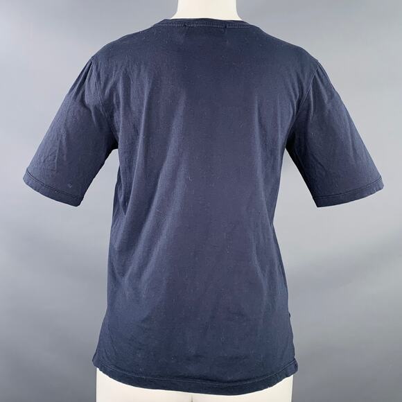 KARL LAGERFELD Size M Navy White Cotton Embroidered Logo Crew Neck T-Shirt - Picture 4 of 7